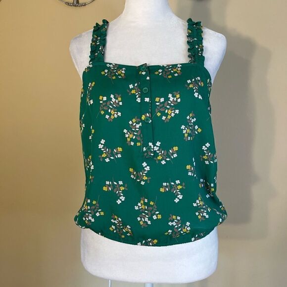 NWT! 19 Cooper Green Yellow Floral Ruffle Strap Tank Top XS - Picture 1 of 9
